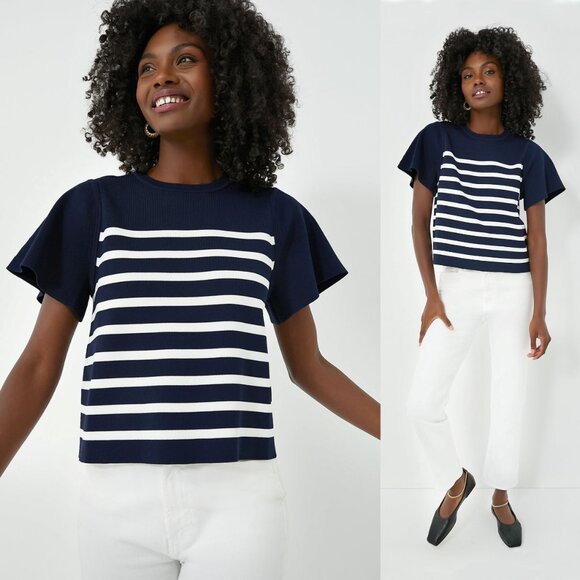 Tuckernuck Navy & White Striped Knit Kirby Top | Size XXL | NWT | Cropped Knit - Picture 1 of 7